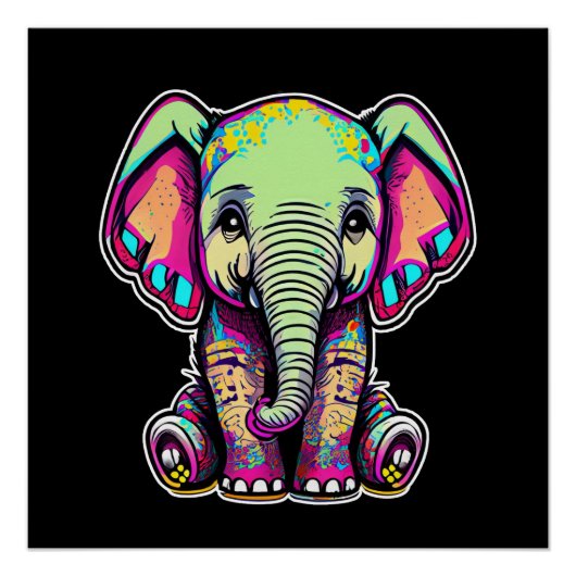 Poster Eléphant mignon assis illustration numérique (Devant)