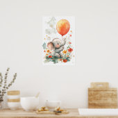 Poster Eléphant mignon avec aquarelle à ballon Illustrati (Cuisine)