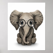 Poster Eléphant mignon bébé avec lunettes de lecture Blan (Devant)