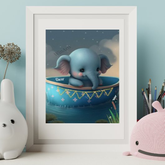Poster Éléphant Mignon dans un Bateau Art de Pépinière Pe