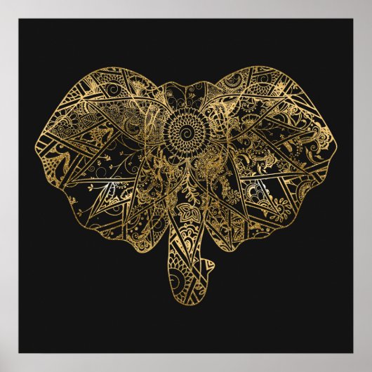 Poster Eléphant mignon dessiné à la main Fleur de henné (Devant)