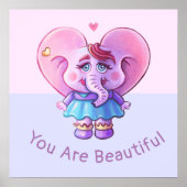 Poster Éléphant Mignon Disant Que Vous Êtes Belle  (Devant)