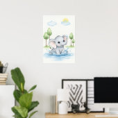 Poster Éléphant Mignon Éclaboussant dans l'Eau (Bureau à domicile)