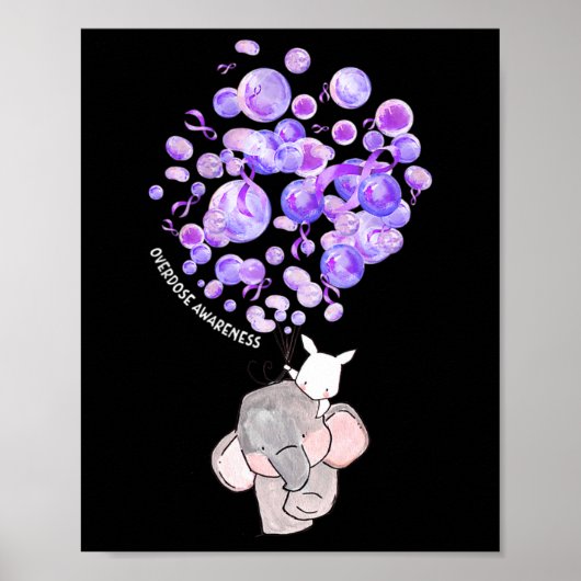 Poster Éléphant Mignon Faisant Éclater des Lloons Violets (Devant)