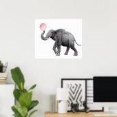 Poster Éléphant Mignon Noir Blanc Bubble Gum Nurserie Enf (Bureau à domicile)