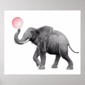 Poster Eléphant mignon Noir Blanc Bubble Gum Nursery enfa (Devant)