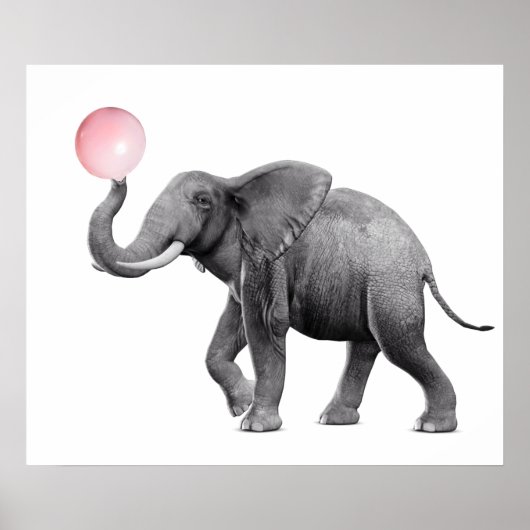 Poster Eléphant mignon Noir Blanc Bubble Gum Nursery enfa (Devant)