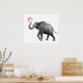 Poster Eléphant mignon Noir Blanc Bubble Gum Nursery enfa (Cuisine)