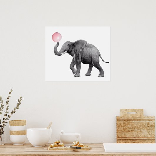 Poster Eléphant mignon Noir Blanc Bubble Gum Nursery enfa (Cuisine)