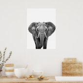 Poster Elephant Modern Black White  (Cuisine)