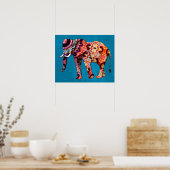 Poster Eléphant multicolore coloré sur Arrière - plan ble (Cuisine)