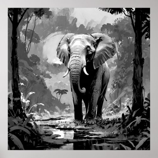 Poster Eléphant noir et blanc majestueux dans l'art de la (Devant)