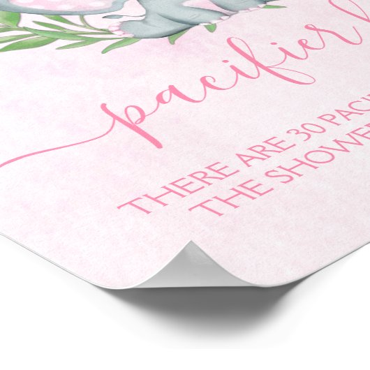 Poster Elephant Pacifier chasse fille Baby shower jeu (Coin)