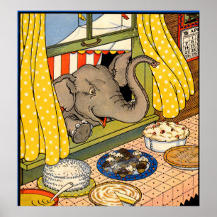 Poster éléphant passant la tête par la fenêtre
