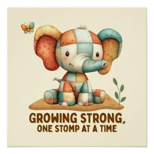 Poster Éléphant Patchwork “Grandir en force (Devant)