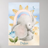 Poster Eléphant Personnalisé, Bébé Animaux, Boho, Arc-en- (Devant)