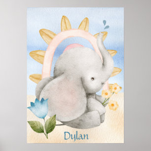 Poster Eléphant Personnalisé, Bébé Animaux, Boho, Arc-en-
