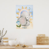 Poster Eléphant Personnalisé, Bébé Animaux, Boho, Arc-en- (Cuisine)