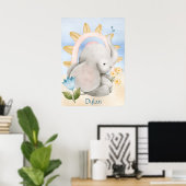 Poster Eléphant Personnalisé, Bébé Animaux, Boho, Arc-en- (Bureau à domicile)