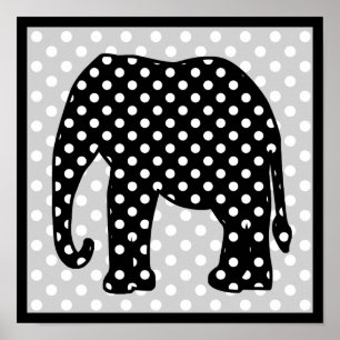Poster Eléphant Pois noir et blanc