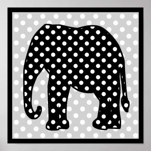 Poster Eléphant Pois noir et blanc (Devant)