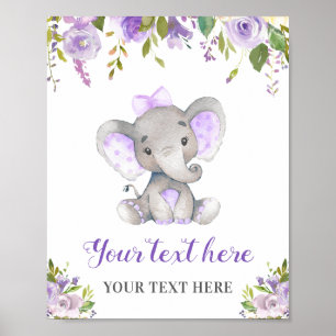 Poster Eléphant Purple Girl Baby shower saupoudrer Annive