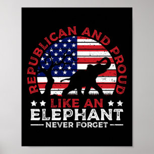 Poster Éléphant républicain et fier Drapeau américain éle