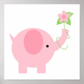 Poster Éléphant Rose Adorable avec des Fleurs (Devant)