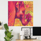 Poster éléphant rose avec hibiscus (Bureau à domicile)