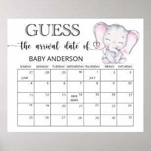 Poster Eléphant rose Devinez Date d'échéance Calendrier P