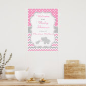 Poster Eléphant rose et gris Baby shower (Cuisine)