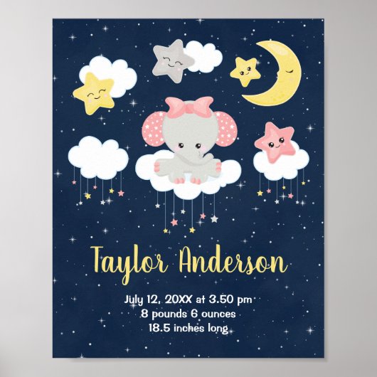 Poster Elephant rose et la marine statistiques de naissan (Devant)