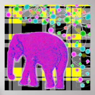 Poster Eléphant rose et plaid