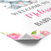 Poster Elephant rose fille Baby shower saupoudrer bienven (Coin)
