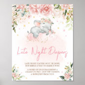 Poster Eléphant rose Floral Diaports nocturnes (Devant)