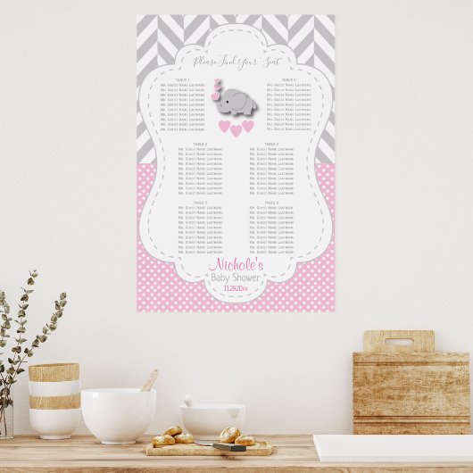 Poster Eléphant rose, gris blanc - 6 Sièges (Cuisine)