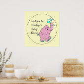 Poster Eléphant rose mignon avec votre nom Baby shower (Cuisine)