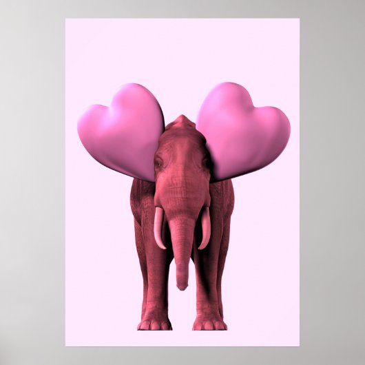 Poster Eléphant rose romantique (Devant)