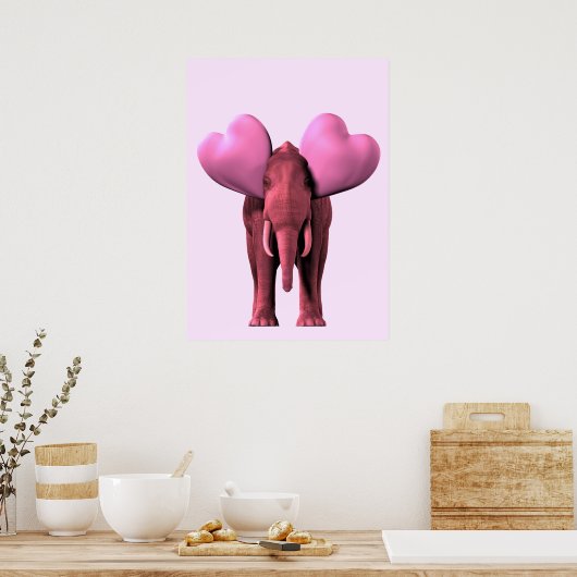 Poster Eléphant rose romantique (Cuisine)