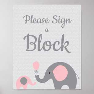 Poster Eléphant rose S'il vous plaît signer un Baby showe