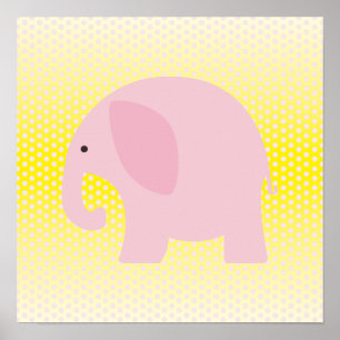 Poster Eléphant rose sur Jaune