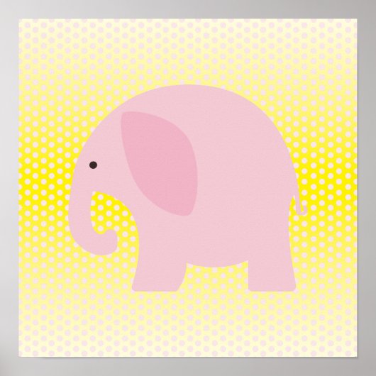 Poster Eléphant rose sur Jaune (Devant)