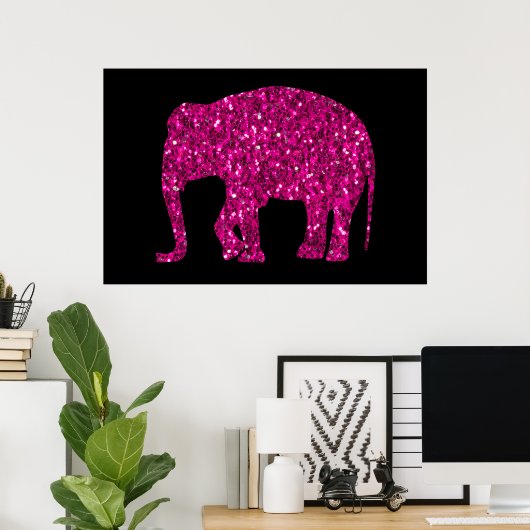 Poster Éléphant rose vif brillant faux scintillements sur (Bureau à domicile)