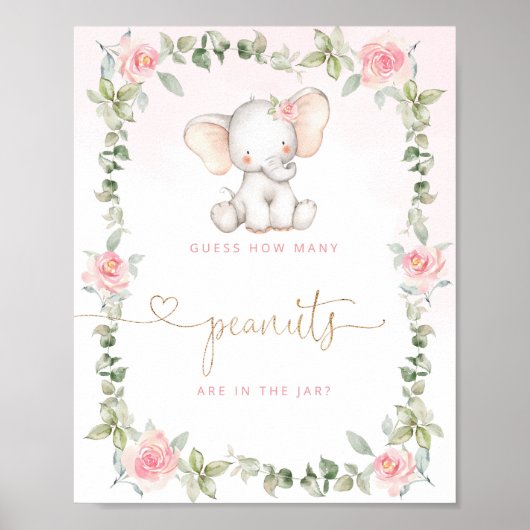 Poster Eléphant rose vif Devine combien d'arachides Poste (Devant)