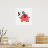Poster Eléphant Rouge Et Oiseau (Cuisine)