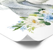 Poster Elephant, Safari, Fleurs Bleues, Garçon Nursery (Coin)