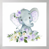 Poster Elephant, Safari, Fleurs violettes, Neutre Genre (Devant)