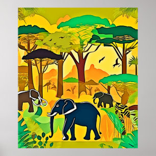 Poster Elephant Savanna Jungle Art