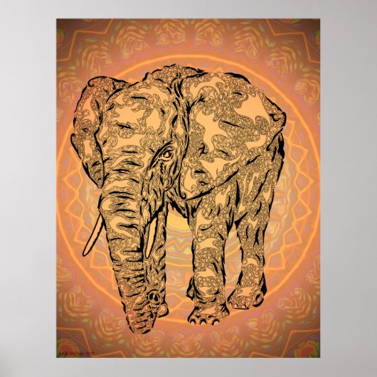 Poster "Elephant Spirit" - version2, animal totem surréal (Devant)