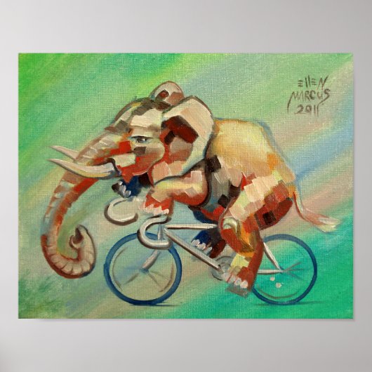 Poster Eléphant sur un vélo II (Devant)